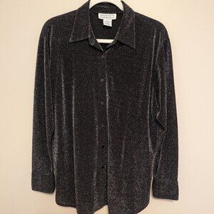 VINTAGE Studio C black and silver oversized blouse Medium - Large EUC
